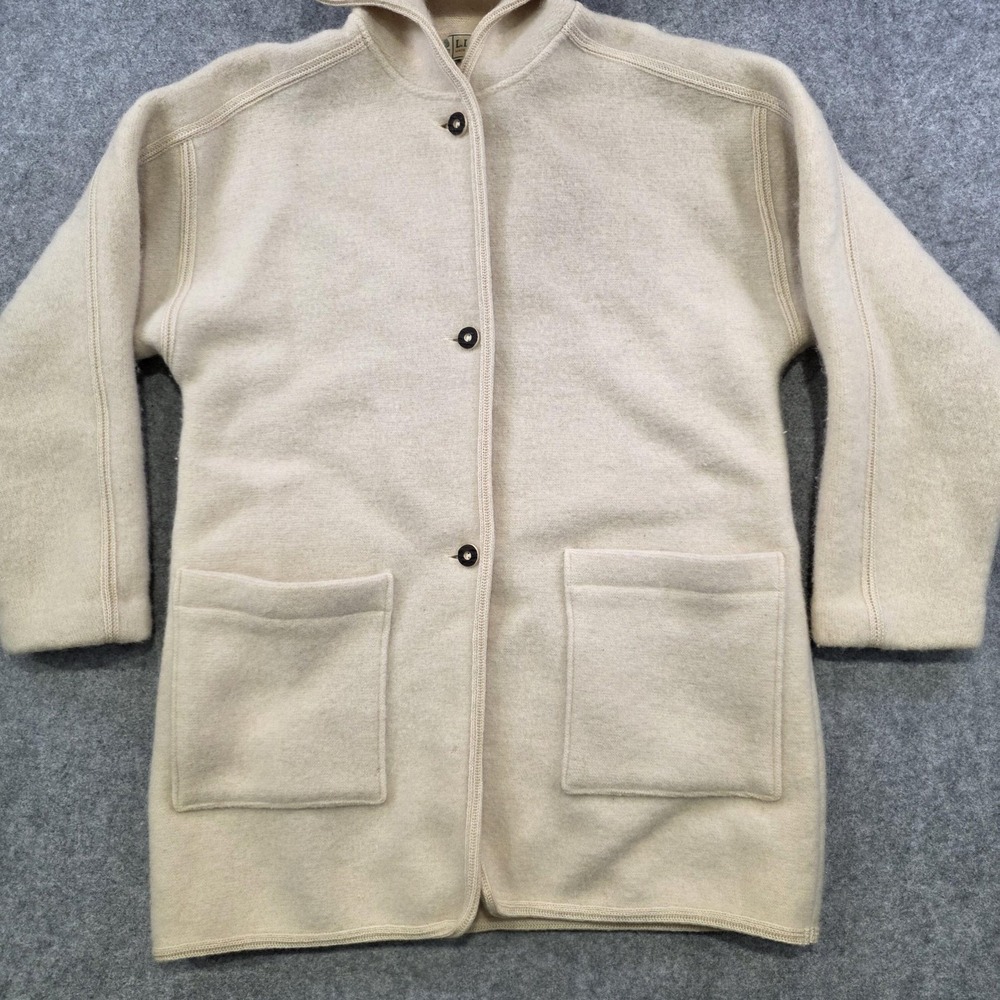 VTG‎ LL Bean Womens Medium Beige 100% Wool Hooded Parka Austria Jacket Sweater - Picture 3 of 16